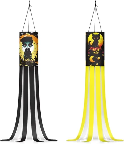 Miniatura 47 de Mummy Windsock - Calcetines de viento suaves e impermeables con bandera de Halloween, 2 piezas, lavables a máquina, secado rápido, bandera colgante