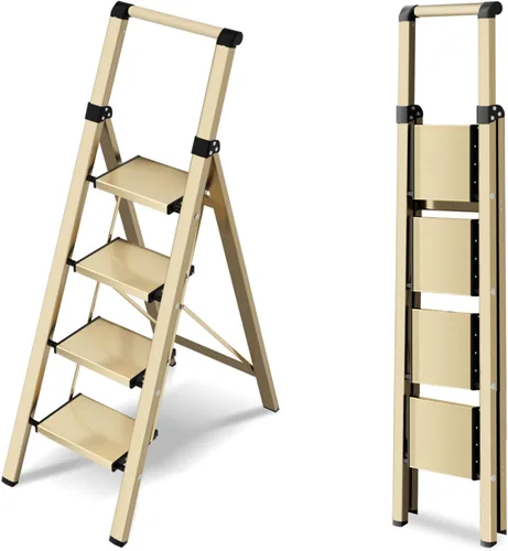 Miniatura 10 de Escalera de 3 escalones, taburete plegable con pedal ancho de aluminio y cómodo agarre, escalera de acero de capacidad de 330 libras para el hogar