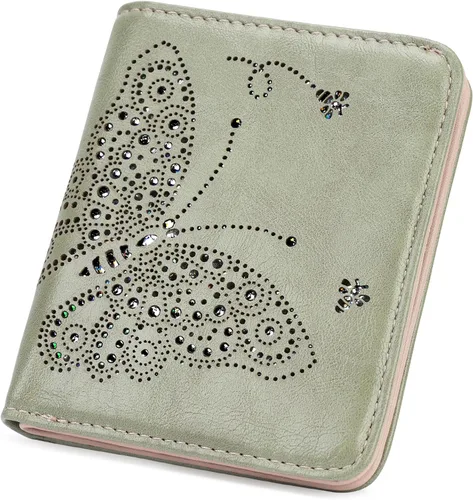 Miniatura 12 de KITEVIUN Pequeña cartera RFID para mujer, ultrafina, delgada, mini, compacta, plegable, con bolsillo, para mujer, púrpura (01-purple)