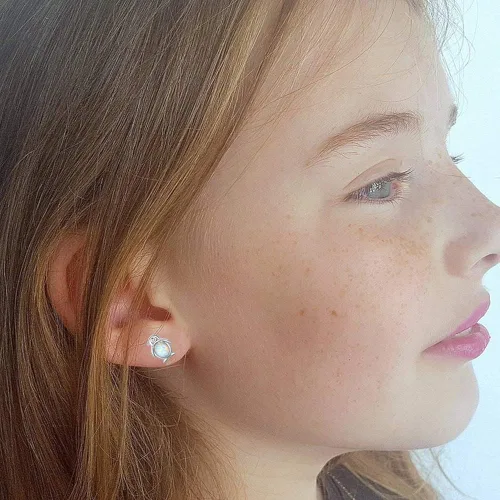 Miniatura 2 de Pendientes hipoalergénicos de plata de ley 925 con ópalo sintético y delicado regalo de cumpleaños para ella