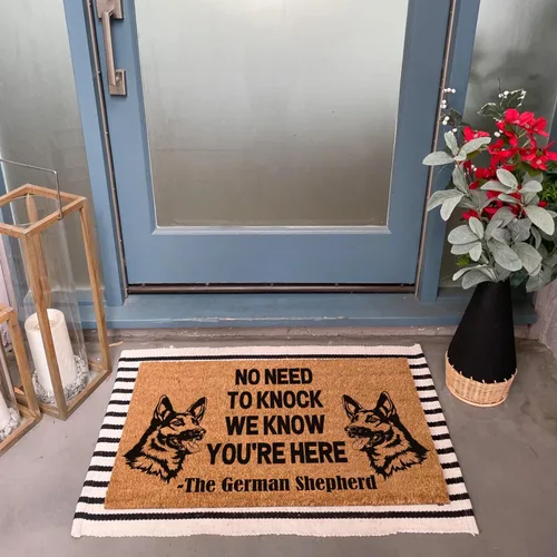 Miniatura 2 de Felpudo divertido de coco – Pastor alemán «No Need to Knock» Welcome Mat – 23.6 x 15.9 pulgadas Pastor alemán No Knock Sabemos que estás aquí