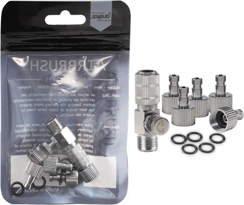 Miniatura 7 de Kit adaptador de acoplador de desconexión de liberación rápida para aerógrafo con válvula de ajuste, 4 accesorios hembra adicionales y kit de 5