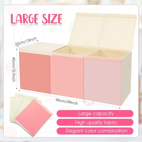 Miniatura 2 de Patelai Caja de juguetes extra grande con tapas, de 4/3 rejillas, pecho grande, plegable, para niños, niñas, sala de estar, guardería, sala de serie