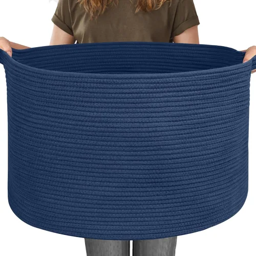 Miniatura 21 de MEGASKET Cesta grande de manta negra, 22 x 22 x 14 pulgadas, contenedor de cuerda tejida para almacenamiento, caja de almacenamiento de juguetes