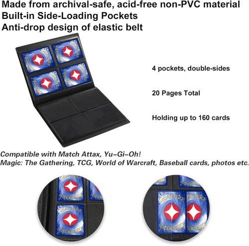 Miniatura 5 de GEAoffice Carpeta de tarjetas – Carpeta de álbum de colección de tarjetas coleccionables de 4 bolsillos – Carpeta con 160 bolsillos de carga lateral
