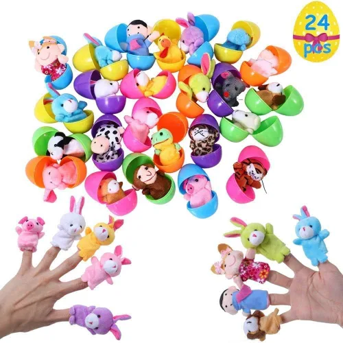Miniatura 2 de 24 huevos de Pascua rellenos con marionetas de dedo para rellenar cestas de Pascua, búsqueda de huevos de Pascua, recuerdo de fiesta de Pascua