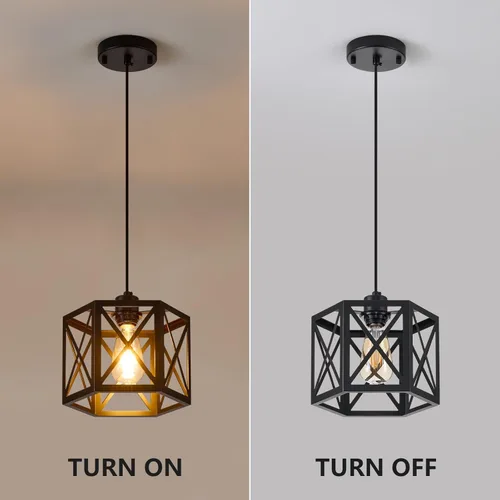 Miniatura 8 de XSDeTu Paquete de 2 Luces Colgantes de Estilo Rústico, Lámpara Colgante Negra Moderna con Jaula Hexagonal, Luces de Techo de Metal Industrial, Negro