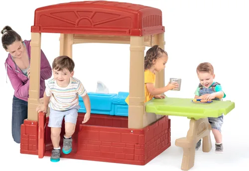 Simplay3 Sunny Day Casa de campo de campo para interiores o exteriores, casa de juegos para niños pequeños y niños pequeños con cocina y mesa de Rojo