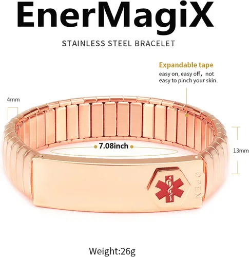 Miniatura 19 de Pulsera de alerta médica para hombres y mujeres, pulsera de identificación médica ajustable ajustable de acero inoxidable para diabetes, alergias