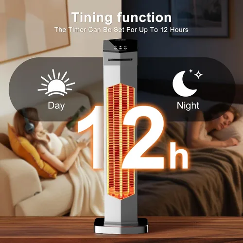 Miniatura 3 de AKIRES Calentador Eléctrico de Patio de 37 Pulgadas para Exteriores, Calentadores Infrarrojos Portátiles con Control Remoto, Calentador de Espacio
