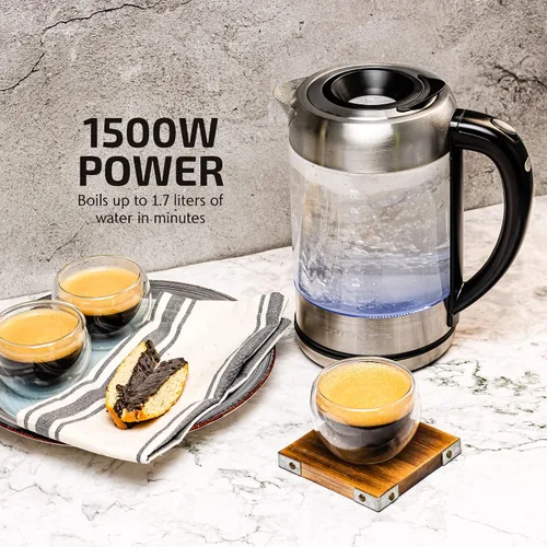 Miniatura 4 de OVENTE Hervidor eléctrico con vidrio de borosilicato de 1.7 L, hervidor de agua instantáneo de 1500 W y calentador para café o té, libre de BPA