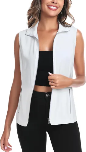 Miniatura 3 de MISS MOLY Chalecos para mujer, estilo casual, ligero, con cremallera completa, chaleco militar sin mangas, para golf, con bolsillos