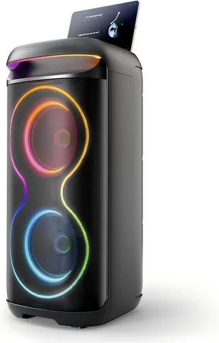 Miniatura 11 de JYX Máquina de karaoke con 2 micrófonos inalámbricos, altavoz Bluetooth portátil grande de 24 pulgadas para adultos con sistema PA de luz RGB