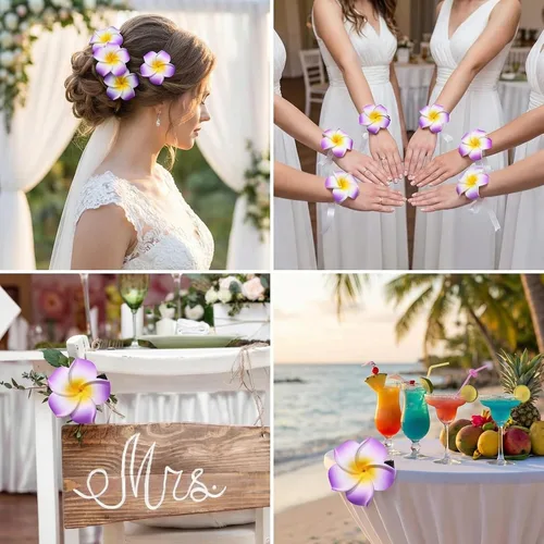 Miniatura 5 de 12 pinzas para el cabello de 2.36 pulgadas para mujeres y niñas, estilo hawaiano hawaiano, bohemio, plumeria, espuma, flores, decoración, pasador