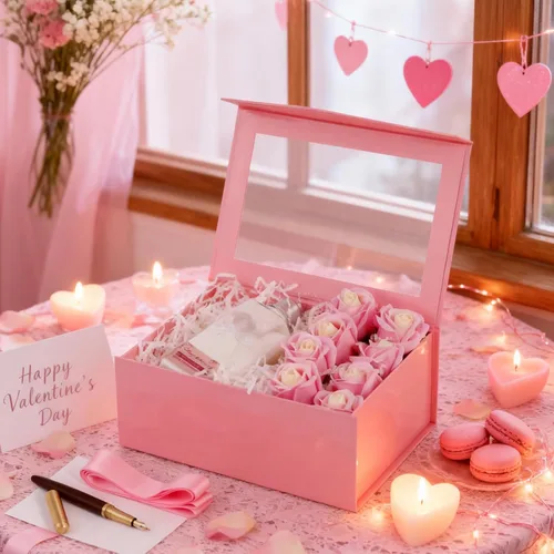 Miniatura 2 de PACKQUEEN Caja de regalo rosa con ventana, 9x6.5x3.8 pulgadas, caja de regalo transparente para regalos, contiene cinta, tarjeta, caja de regalo