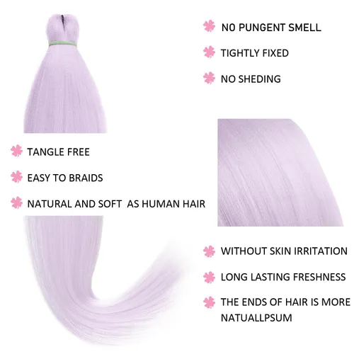 Miniatura 4 de Leeven 26 pulgadas, 2 paquetes de cabello trenzado color lila claro preestirado, cabello trenzado lavanda, extensiones de trenzas preestiradas