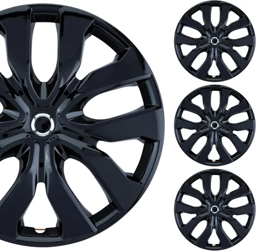 PACRIM Juego de 4 tapacubos de 17" para coche, negro brillante | Reemplazo a presión | Juego de 4 | Ajuste universal para llantas base de 17 pulgadas