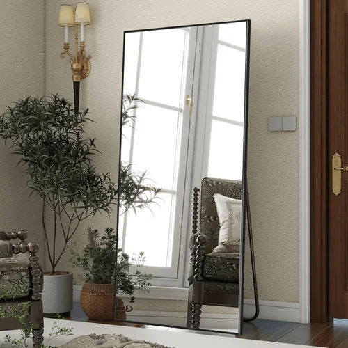 Miniatura 14 de EOGOW Espejo de cuerpo completo de 65 x 22 pulgadas, vidrio templado inastillable, espejo de longitud completa con soporte, para colgar, inclinado