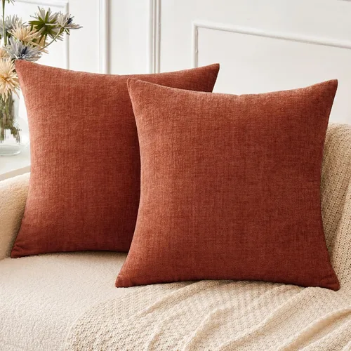 MIULEE - Paquete de 2 fundas de cojín de felpilla suave, de 18 x 18 pulgadas, color naranja tostado otoñal, para sofá y sala de estar, teñidas en