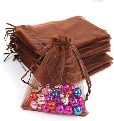 Miniatura 19 de Lautechco 100 bolsas de organza – 4 x 6 pulgadas, bolsas de regalo de malla beige con cordón para Navidad