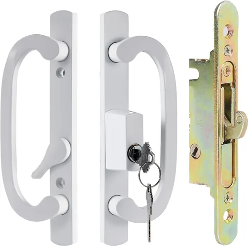 MaxxGeek Juego de manijas para puerta corrediza de patio con llave con cerradura de mortaja, fundición a presión de zinc, giro de pulgar