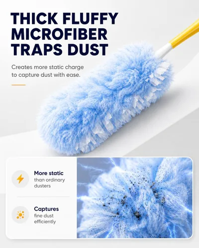 Miniatura 3 de Recambios de plumero resistentes compatibles con plumeros Swiffer, 20 repuestos de microfibra con 1 mango, plumeros multisuperficie desechables