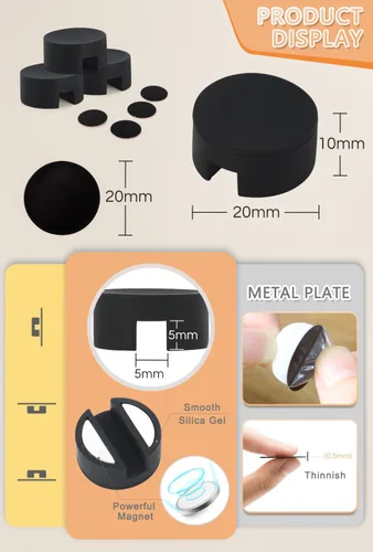 Miniatura 3 de Maveek Soporte magnético para cables, 5 unidades, clips de cable fuertes, placa de metal, organizadores de alambre adhesivo para mesita de noche