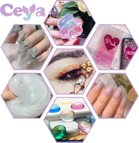 Miniatura 5 de Ceya Polvo de purpurina blanca ultra fina de 3.5 onzas/3.53 oz de ópalo mágico iridiscente para manualidades de 1/128 pulgadas, 0.008 pulgadas
