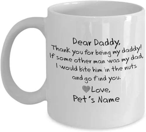 Taza personalizada con texto en inglés «The ORIGINAL!» BITE HIM IN THE NUTS Dog Dad (Dog Dad), regalos divertidos para papá del perro, regalo de