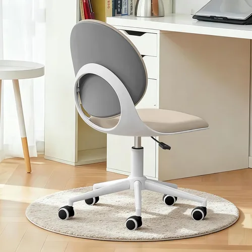 Miniatura 3 de Silla moderna de oficina en casa, silla de escritorio de tela de piel sintética sin brazos con respaldo medio, silla giratoria de altura ajustable