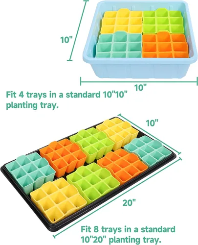 Miniatura 7 de Paquete de 8 bandejas coloridas para iniciación de semilleros, bandejas de silicona para principiantes de semillas adecuadas para bandejas