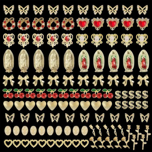 Miniatura 11 de Juego de 115 dijes de uñas con lazo de mariposa 3D, joyería de diamantes de imitación de metal, accesorios de aleación brillante Y2K para diseño
