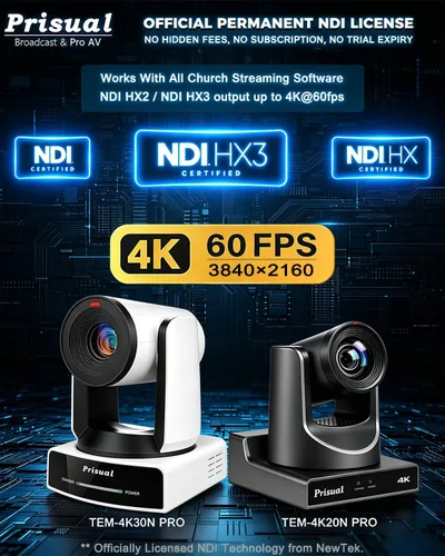 Miniatura 3 de Cámara PTZ Ultra 4K PRO NDI Prisual Gen 5, SDI HDMI USB IP con zoom óptico 20x 1/1.8" UHD CMOS 8.42MP, cámara PTZ 4K 60fps con seguimiento