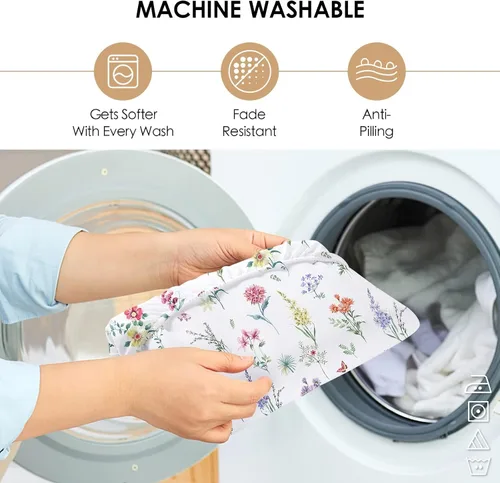 Miniatura 6 de YIYEA Sábana bajera ajustable floral con funda de almohada, sábana bajera de microfibra de doble cepillado de alta calidad, bolsillo profundo de 16