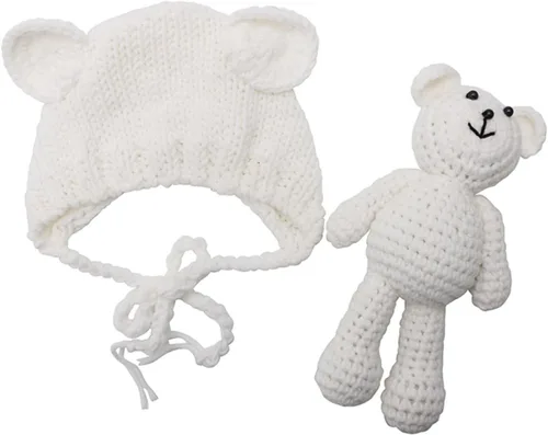 Miniatura 7 de Accesorios para fotografías de bebés recién nacidos, gorro de lana y muñecos de oso Gris