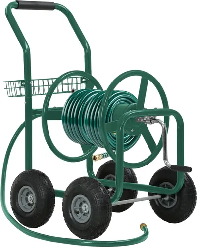 Miniatura 10 de FDW Carrito enrollador de manguera de jardín, carrito de manguera de agua con 4 ruedas, soporta hasta 300 pies de manguera de 5/8 pulgadas