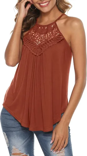 Miniatura 3 de Bluetime - Camisetas sin mangas con cuello halter para mujer, de encaje, con tirantes delgados, para verano
