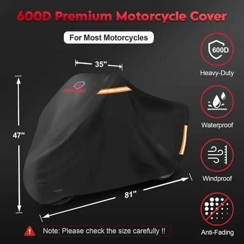 Miniatura 2 de Comnova - Funda para motocicleta de 81 pulgadas, 600D, impermeable, con orificio de bloqueo, ajuste universal para Harley, Honda, Kawasaki