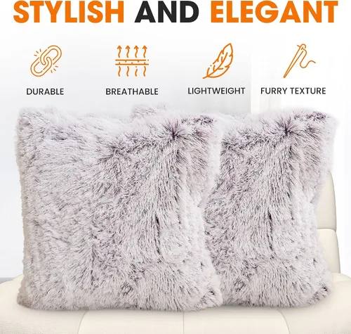 Miniatura 5 de Cheer Collection Almohadas Decorativas para Sofá y Cama, Almohadas Decorativas Suaves y Peludas con Rellenos Incluidos, Acogedoras Almohadas de Piel