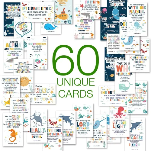 Miniatura 3 de 60 tarjetas de versículo bíblico para niños: Escrituras surtidas, tamaño de 2 x 3.5 pulgadas, tarjetas de oración para niños, perfectas