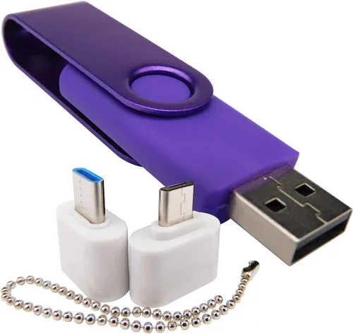 Miniatura 12 de Mini unidad flash USB de capacidad con 1 OTG (Micro USB) y 1 adaptador tipo C (USB-C) para teléfono móvil (naranja, 128 MB)