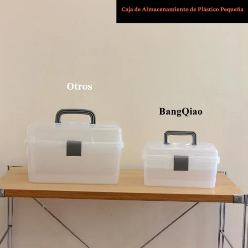 Miniatura 6 de Caja de almacenamiento de plástico multiusos con asa y cerradura de pestillo, gris transparente Transparente/Gris