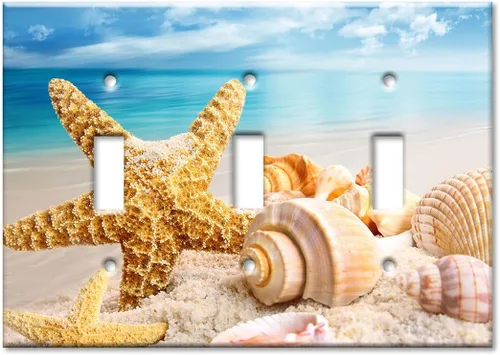 Miniatura 5 de Art Plates - Placa decorativa de pared de metal con palanca de 1 pandilla - Cubierta de placa de interruptor de luz de una pandilla - Conchas de mar