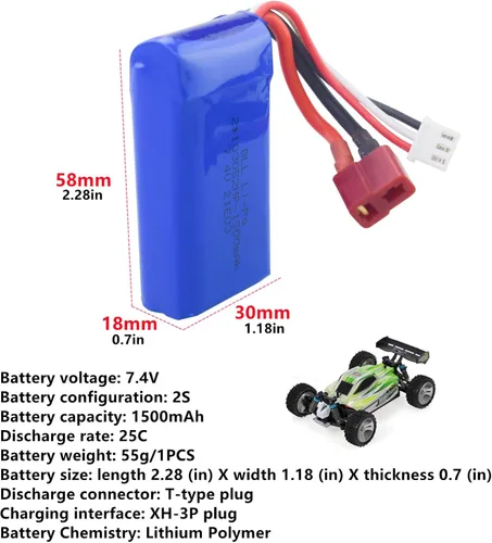 Miniatura 2 de sea jump Accesorios 2PCS 7.4V 1500mah batería de litio con cargador 2in1 para WLTOYS A959-B A969-B A979-B K929-B 144001 RC carga remota batería