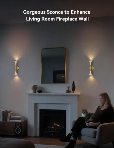 Miniatura 5 de Tubicen Apliques de pared dorados para cine y cine, iluminación de pared de 15.7 pulgadas de alto, cableado regulable para interiores de mediados