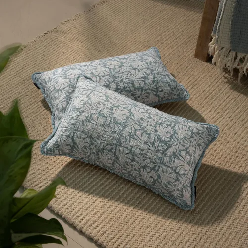 Miniatura 16 de Juego de 2 fundas de almohada decorativas de algodón indio vintage con estampado a mano (marrón ladrillo, 18 x 18 pulgadas (paquete de 2))