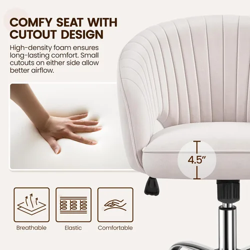 Miniatura 3 de Yaheetech Bonita Silla de Escritorio de Terciopelo Silla de Tocador con Ruedas Oficina en Casa Tapizada Sillón Giratorio Moderno con Respaldo