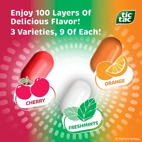 Miniatura 5 de Tic Tac Paquete Variedades Mega Caja, Paquete a Granel de 27 Paquetes, Cereza, Mentas Frescas, Naranja, Refrescantes Mentas Afrutadas, Caja Clásica