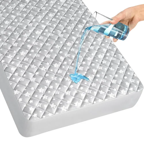 Miniatura 7 de Paquete de 2 protectores de colchón para cuna, impermeables, acolchados, de 52 x 28 pulgadas, extra suave, transpirable, para cama de niños Estrella