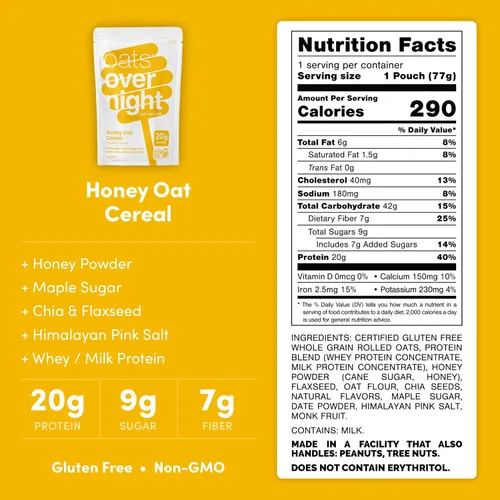 Miniatura 2 de Oats Overnight Cereal de avena con miel, avena durante la noche con 0.71 onzas de proteína de suero de leche, batido de proteína de desayuno alto